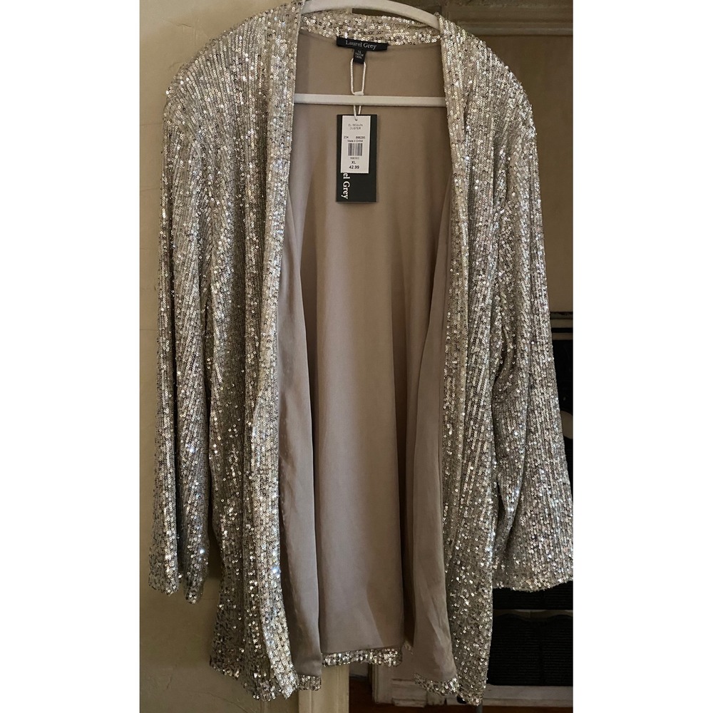 Laurel Grey EL Sequin Duster Cardigan Champagne Silver XL New With Tags